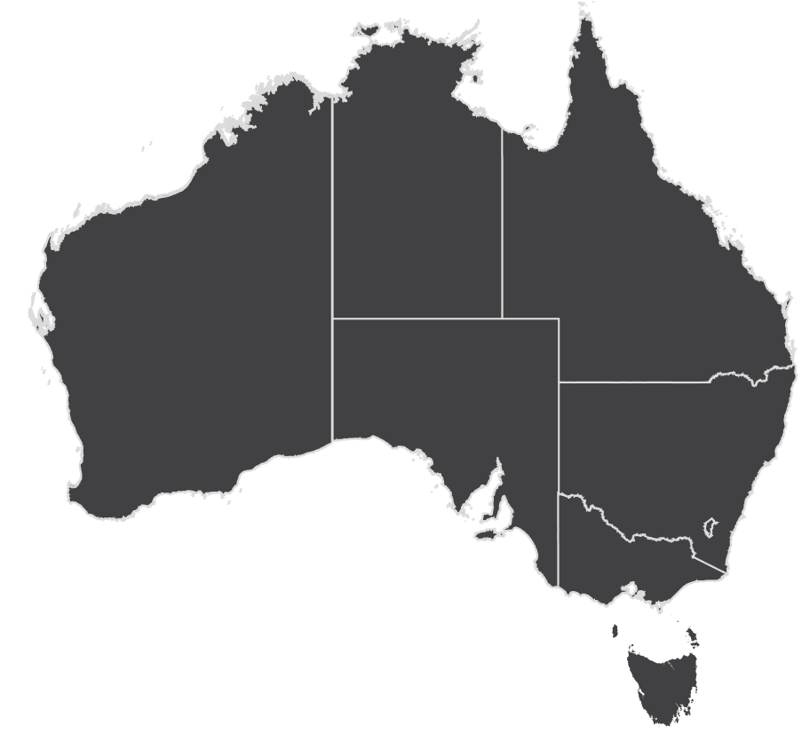 Map of Australia showing all of the states outlined